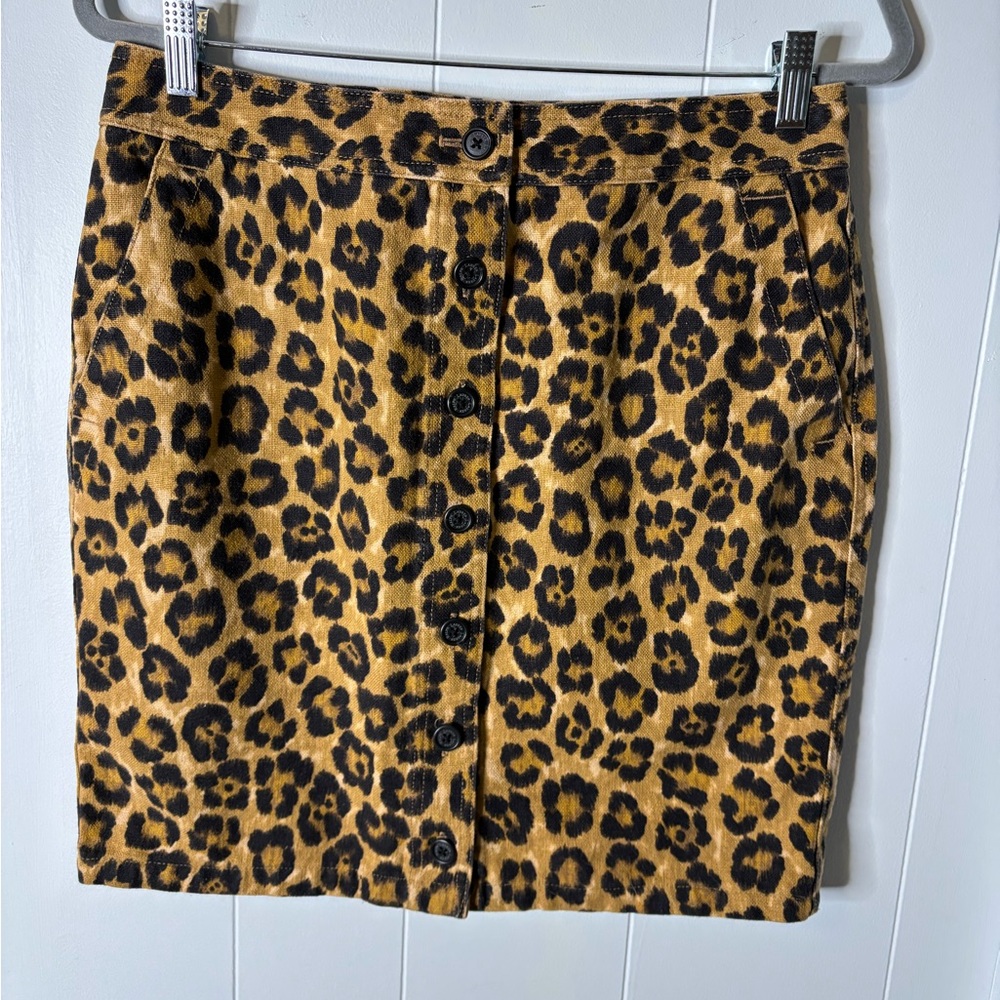 LRL Ralph Lauren Cheetah Pencil Print Skirt Size 8, Linen/Cotton, Button Front - Picture 4 of 11